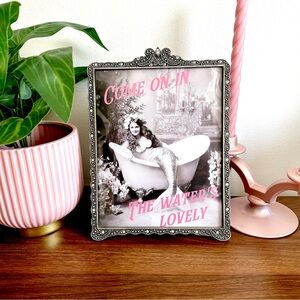 Vintage Style Mermaid in a Bathtub Canvas Wall Art Silver Rhinestone Framed